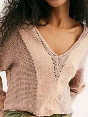 V-Neck Knit Sweater in Taupe